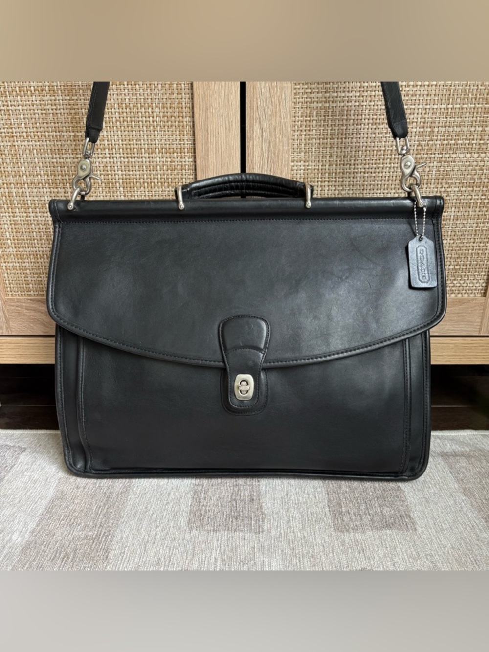 COACH Vintage Beekman Briefcase Black Leather Nickel Messenger Laptop Bag 5266